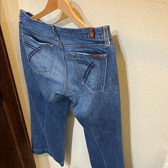7 For All Mankind Blue Wide Leg Crop Denim - Picture 13 of 13